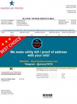 New Jersey  American Water Sample Fake utility bill